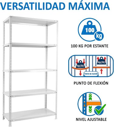 Стелаж SimonRack для важких умов експлуатації, металевий стелаж 200x100x50, підвальний стелаж, вантажопідйомність 100 кг, 5 полиць, білий - Comfort