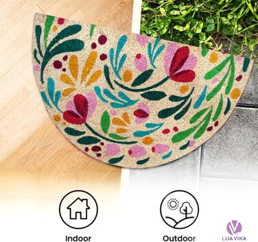 Напівкруглий кокосовий килимок для дверей - Флора - 40x70 см - Килимок для дверей для приміщень та вулиці - Килимок для передніх дверей - Килимок для вулиці - Килимки для дверей - Килимок для дверей з кокосового волокна