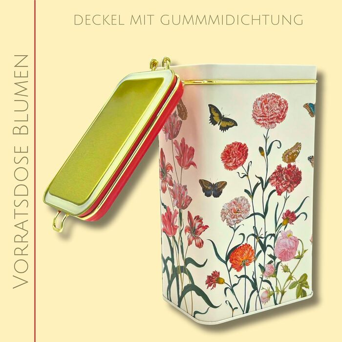 Бляшанка для зберігання FridolinEdition - бляшанка для кави, бляшанка для чаю - тиснення та майстерне лакування - Художниця Марія Сібілла Меріан - Розміри (Ш/В/Г) приблизно 11 18 7,4 см, Об&39єм приблизно 1,5 л