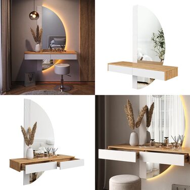 Туалетний столик Vicco Melisa, дуб/білий, 120 см зі світлодіодним підсвічуванням Білий зі світлодіодним дзеркалом