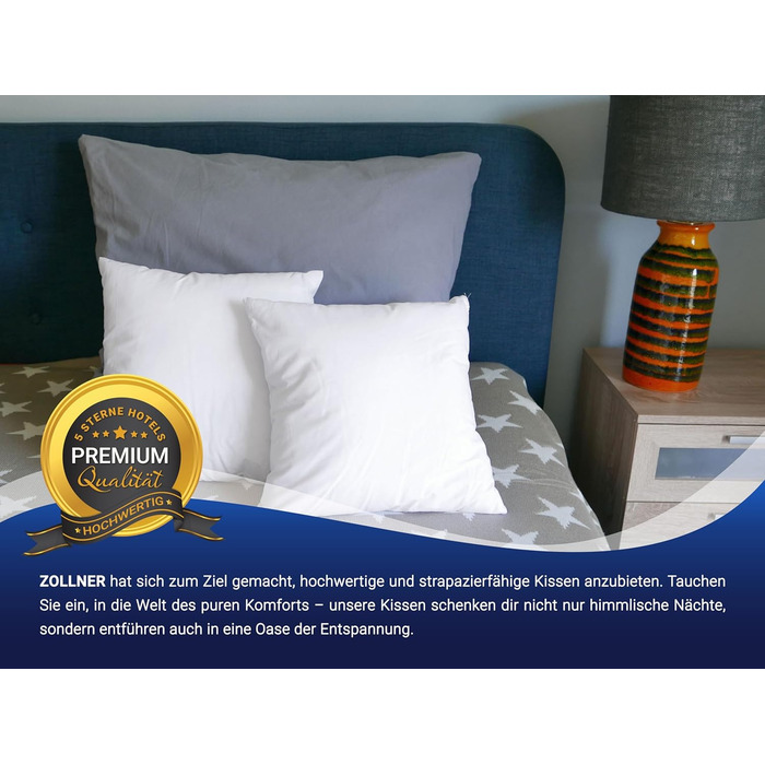 Набір із 2 подушок ZOLLNER - Виготовлено в Європі - Наповнювач поліестер - Чохол зі змішаної тканини - Можна прати при температурі до 95C - 40x40 см - Готельна якість - Сертифіковано Oeko-Tex 40 x 40 см