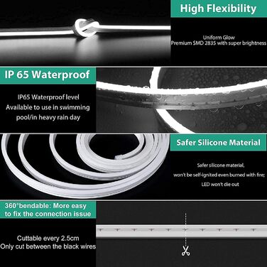 Світлодіодна стрічка Lamomo 2M, неонова світлодіодна стрічка 12 В з можливістю затемнення, водонепроникна світлодіодна стрічка 3000K, силіконова гнучка стрічка зі світлодіодною стрічкою своїми руками з блоком живлення та контролером для внутрішнього зовні