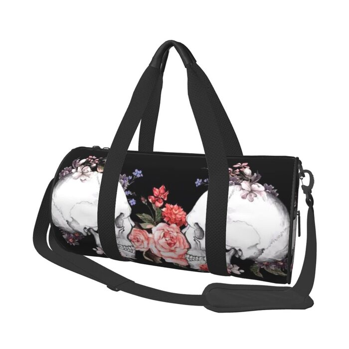 Дорожня сумка-циліндр з квітково-черепним принтом, спортивна сумка для чоловіків та жінок, сумка-мішок, спортивна дорожня сумка
