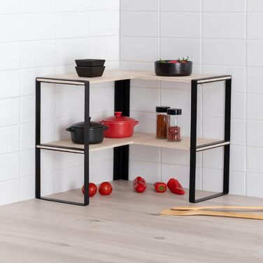 Кутова полиця на 2 рівні чорне дерево, вис. 35 см, бежевий, 5five -