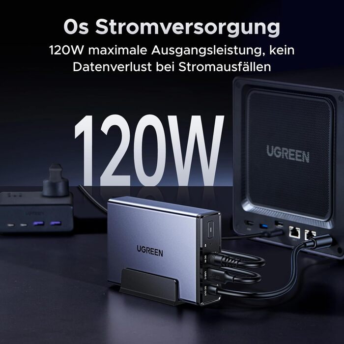 Блок живлення UGREEN 120 Вт, захист від перенапруги, сумісний з UGOS Pro, керування через додаток, автоматичний захист від відключення живлення, джерело безперебійного живлення для UGREEN DH2300/DH4300 Plus/DXP2800//DXP4800 Plus