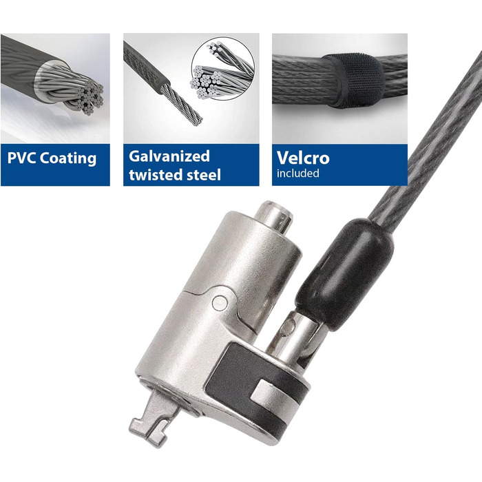 Замок-кабель для ноутбука ACT Schloss, 2м, з ключем, для Nano Slot, поворотна головка, портативний захист від крадіжки - AC9030