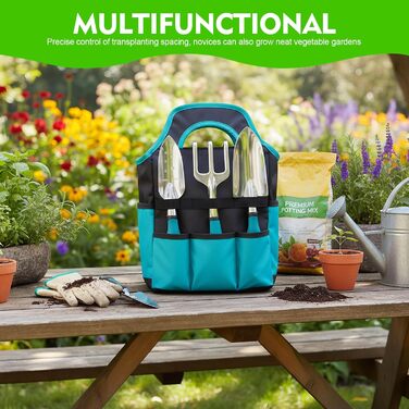 Набір садових інструментів Gartenwerk 7 предметів з рукавичками та сумкою для зберігання, ергономічні ручки з антиковзким покриттям, садовий набір для роботи на відкритому повітрі