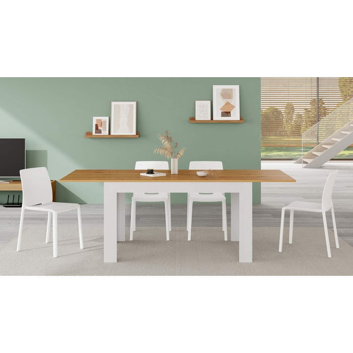 Розкладний обідній стіл, 140 (220) x 90 см, колір рустикальний дуб та білий, зроблено в Італії. Колір рустикальний дуб / ясен. Білий.