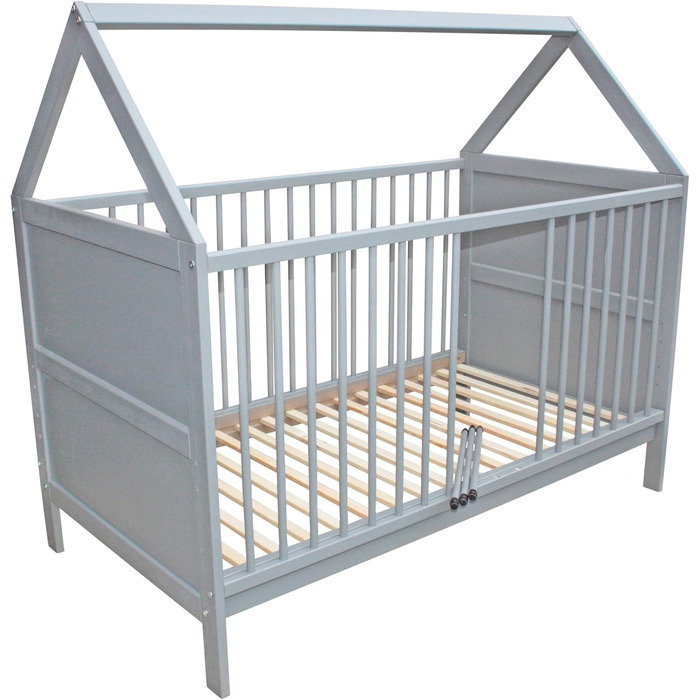 Дитяче ліжко Micoland, дитяче ліжко, дитяче ліжко, приліжкове ліжко, ліжко-будинок 140x70 см, трансформоване, суцільно сірий колір (ліжко з низькими бічними бортиками)