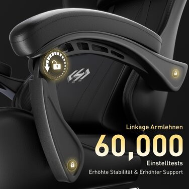 Ігрове крісло, Ергономічне ігрове крісло з пружинними подушками Pocket Spring, Гоночне ігрове крісло з підставкою для ніг, Поперекова підтримка, Регульоване офісне крісло, вантажопідйомність 150 кг, Комп&39ютерне крісло чорного кольору