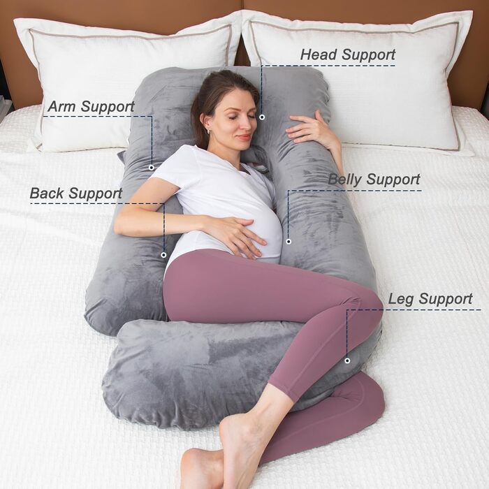 Подушка для вагітних з подрібненого пінного матеріалу з ефектом пам&39яті для сну, подушка для вагітних, підтримка живота, U-подібна форма на все тіло (пінний матеріал з ефектом пам&39яті, сірий) Сірий пінний матеріал з ефектом пам&39яті