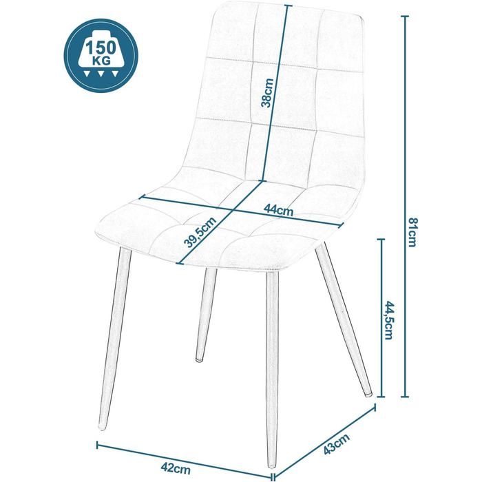 Обідні стільці EUGAD, комплект з 4 шт. , для їдальні, кухні, вітальні, м&39які кухонні стільці зі спинкою, оксамитовий чохол, з металевими ніжками, вантажопідйомність 150 кг, темно-сірий, комплект з 4 предметів (44 x 81 x 51 см)