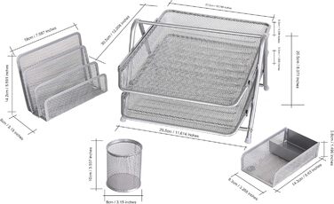 Полиця Офісний набір з 4-2 ярусів Лоток для листів, підставка для листів, тримач для ручок, затискачі та тримач для нотаток (срібло)