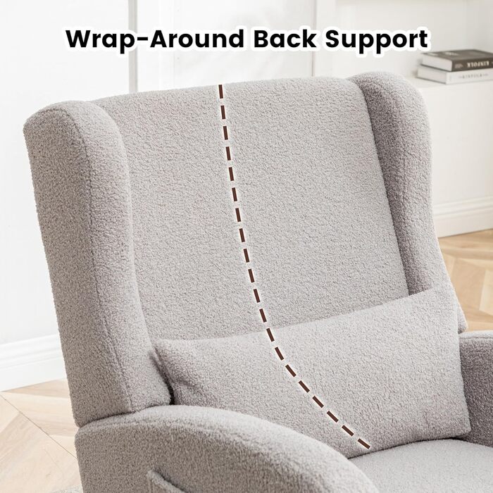 Крісло-гойдалка з підставкою для ніг, крісло-гойдалка, м&39яке крісло для годування з дерев&39яними ніжками та боковими кишенями, крісло для годування з високою спинкою для вітальні, спальні, дитячої кімнати (оксамитовий світло-сірий)