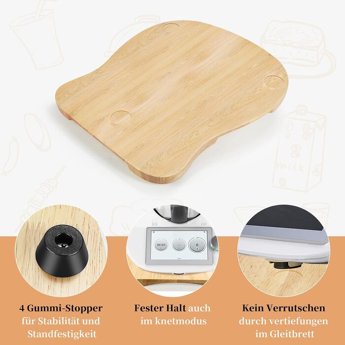 Розсувна дошка для Thermomix TM6 TM5, розсувна дошка з дерева, слайдер з ергономічними ручками Також підходить як розсувна дошка для Thermomix TM5, дошка з листяних порід Rubberwood для Thermomix TM6 & TM5