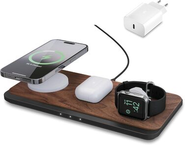 Зарядна станція 3 в 1 Wood Magsafe Charger Індуктивна зарядна станція для iPhone, Apple Watch, Air Pods з адаптером живлення 45W W