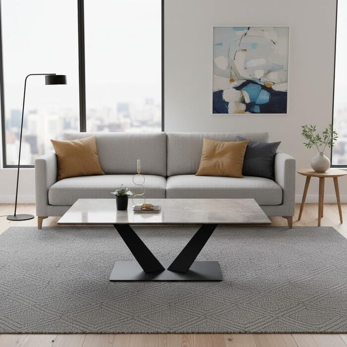 Журнальний столик Stella Trading Gisele з керамічною поверхнею та металевим каркасом, антрацит - високоякісний диванний столик для вашої вітальні - 120 x 40 x 80 см (Ш/В/Г)