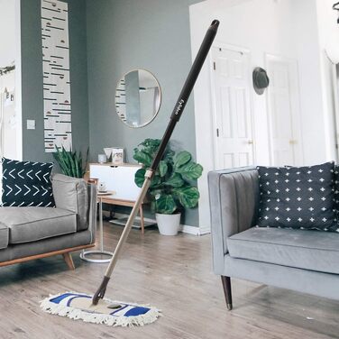 Швабра для підлоги Eyliden з 2 чохлами з мікрофібри, заміна швабри одним дотиком з телескопічною ручкою для миття підлоги, плоска