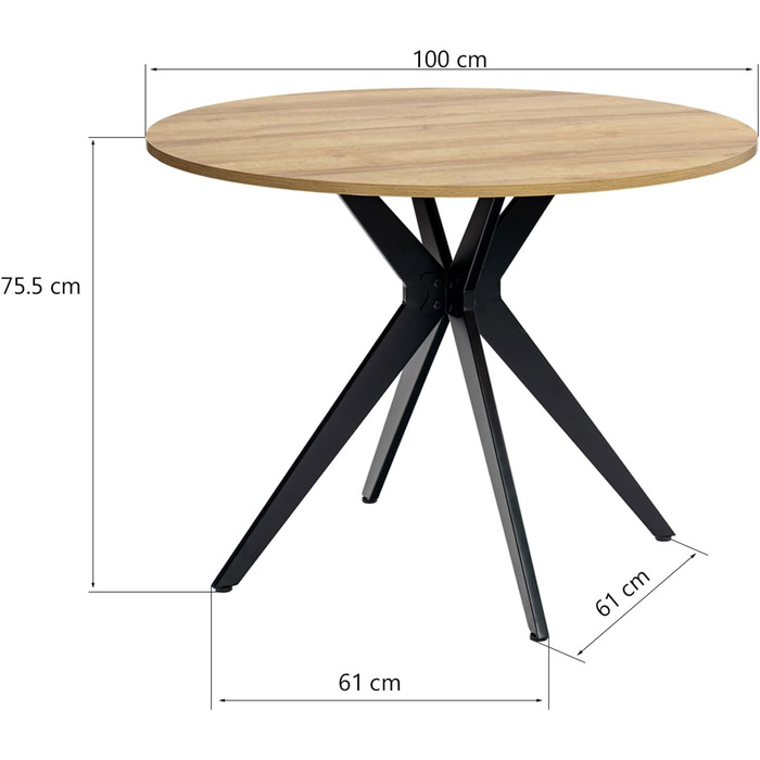 Затишний круглий обідній стіл, маленький столик, кухонний стіл, обідній стіл на 4 особи, для кухні, вітальні, офісу, 100x100x75 см, дуб чорний