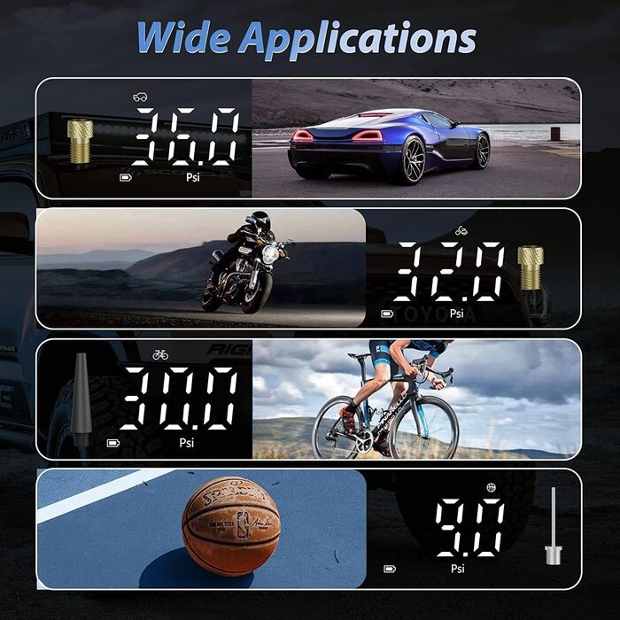 Портативний електронний повітряний насос ZORUMAN 6000mAh, велосипедний насос 150PSI електричний, акумуляторний компресор, акумулят