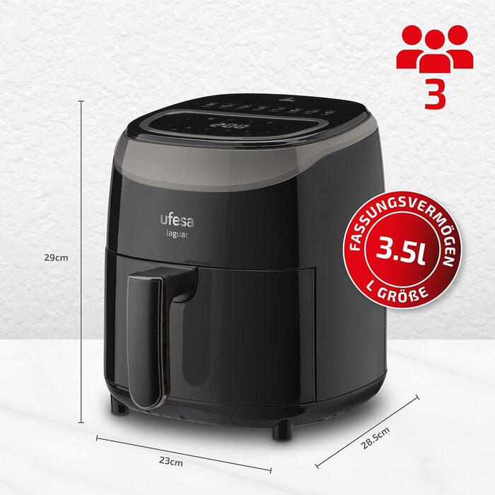 Фритюрниця Ufesa Jaguar Deep Fryer, 3.5 л, 8 попередньо встановлених програм, 1200 Вт, сенсорна панель, перемикач таймера, температура 80-200, без BPA та PFOA, ексклюзив Storeo