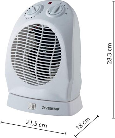 Фіксований вентилятор-обігрівач 2000 Вт, білий, з коливальною основою