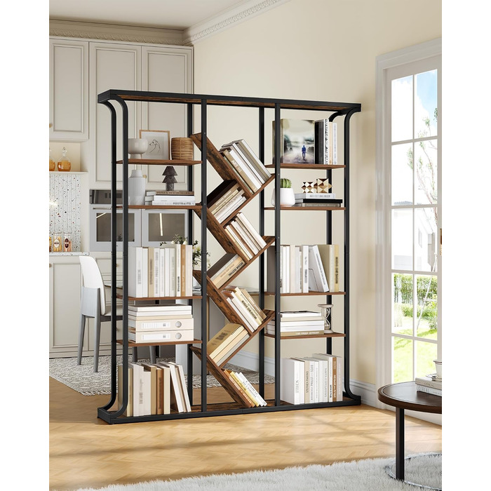 Книжкова полиця Hzuaneri, 3 колони, 6-ярусна книжкова шафа у формі дерева, 17 відкритих незалежних полиць, для домашнього офісу, спальні, вітальні, 24 x 156 x 180 см, вінтажний коричнево-чорний BC53201B
