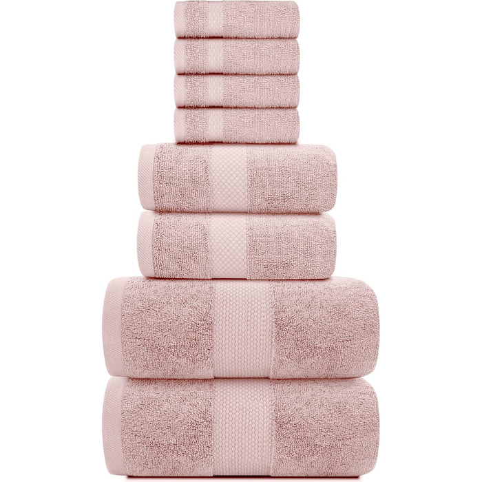 Набір рушників White Classic Luxurious рожевий, бавовна гребінчаста, готельна якість, абсорбуючий, 8 предметів, 2 рушники для ванн