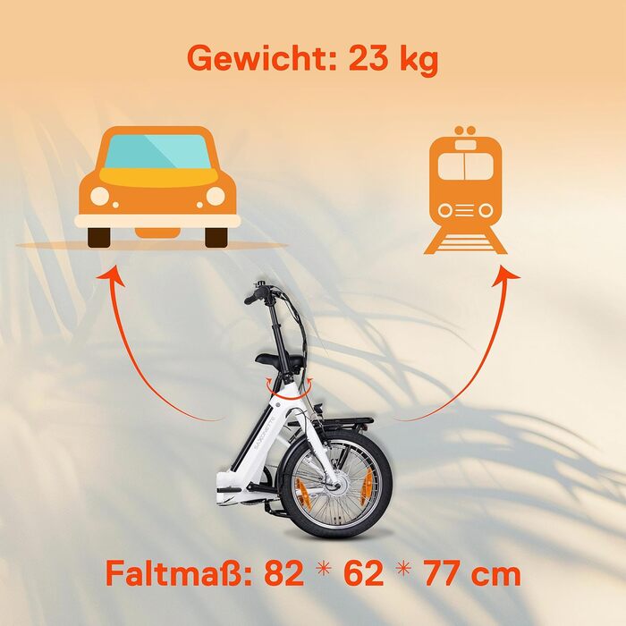 Складаний електровелосипед SAXONETTE 20 дюймів з гальмом coaster та втулкою передач, чоловічий електровелосипед з акумулятором 36V 11.4Ah 410Wh, запас ходу 80 км, швидкість 25 км/год, електровелосипед/педелек для чоловіків та жінок, білий