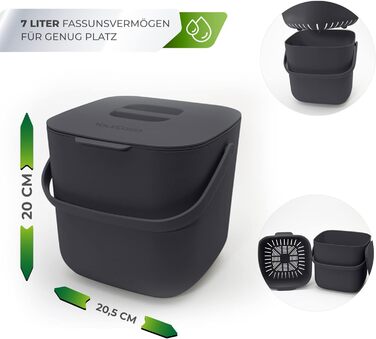 Контейнер для органічних відходів кухонний - 7 л - Компостний контейнер для щоденних органічних відходів - можна мити в посудомийн