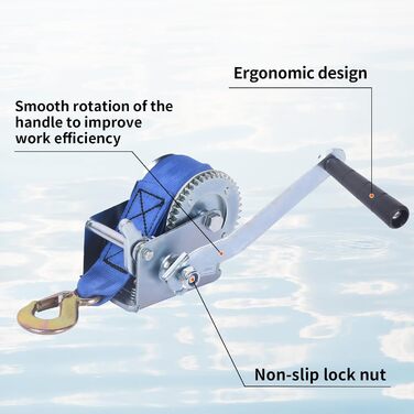 Синій пояс Ручна канатна лебідка Канатна лебідка Професійна лебідка Ручна лебідка Сріблястий 600 фунтів Ручний канатний підйомник Лебідка для човна, 6M 270KG