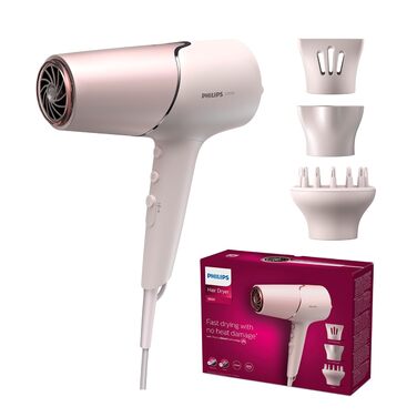 Фен Philips Series 5000 з технологією ThermoShield, дифузором для об'єму та насадками-концентраторами 9 мм і 11 мм, колір перламутровий (BHD530/20)
