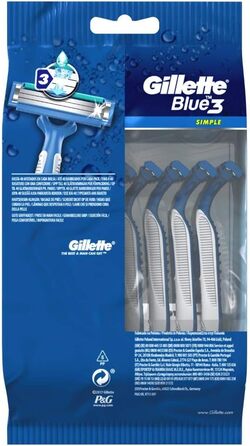 Проста одноразова бритва Gillette Blue3 для чоловіків, 8 бритв із 3 лезами, волога бритва з фіксованим лезом, зволожуюча смужка