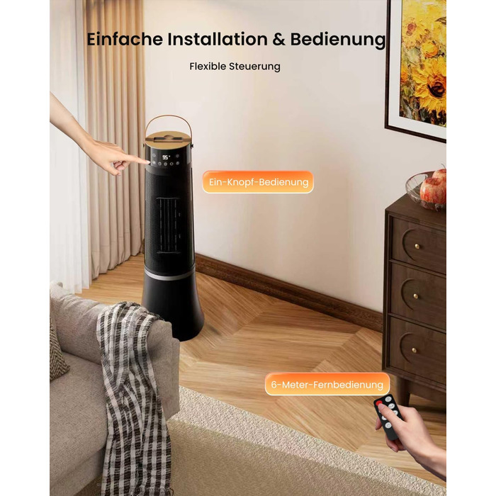 Енергозберігаючий електричний вентилятор-обігрівач, 2000 Вт, з пультом дистанційного керування, термостатом, 12-годинним таймером, 3 режимами, захистом від перегріву та перекидання, коливаннями 75, керамічним електричним нагрівальним елементом PTC (D)