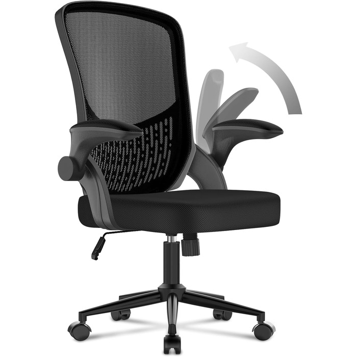 Ергономічне офісне крісло naspaluro, стілець для роботи з підлокітниками, що складаються на 90, унікальна поперекова підтримка, дихаюча сітчаста оббивка для домашнього офісу, кабінет, чорний (без підголівника)