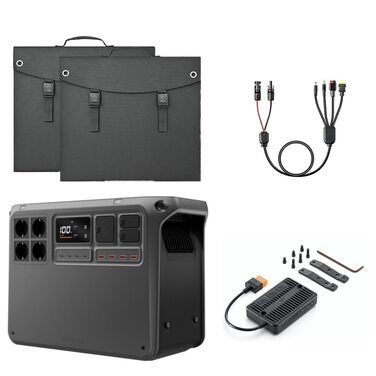 Портативна електростанція DJI Power 2000, сонячний генератор потужністю 2048 Втгод, 3000 Вт, 2 складні сонячні панелі по 200 Вт, роз&39єми MC4 - DC5525 чоловічий / DC7909 чоловічий / Anderson 30A / XT60 жіночий, 1 x MPPT. Power 2000 2 сонячні панелі по 20