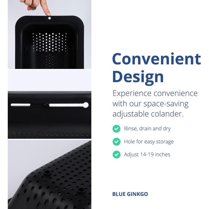 Кошик для сита BLUE GINKGO над раковиною миття овочів та фруктів, злив вареної локшини висувна шухляда кухонне приладдя (20 Вт x 3