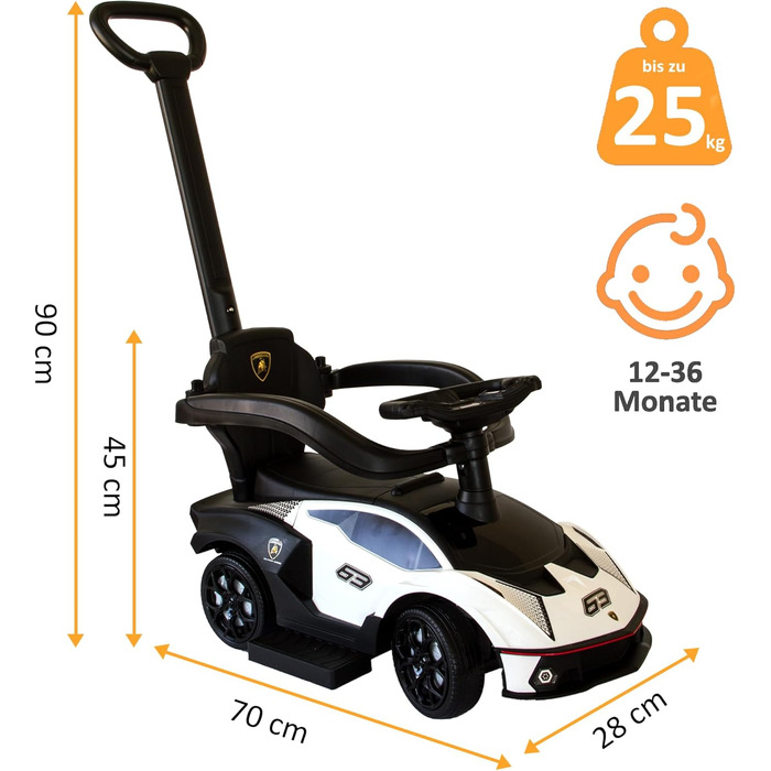 Коляска Lamborghini з штовхачем від 1 року коляска з захисною планкою коляска Lamborghini в білому кольорі можливе керування за до