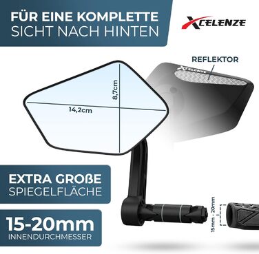 Велосипедне дзеркало з надзвичайно великою відбивною поверхнею ударостійке справжнє скло дзеркало на кермо велосипеда для електровелосипедів дзеркало заднього виду для електровелосипедів, складне (лівий правий кінець керма)