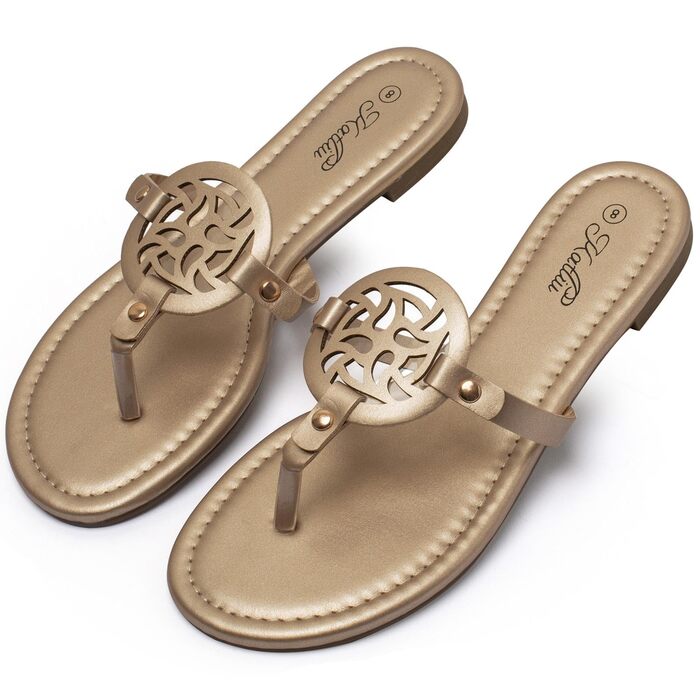 Жіночі літні шльопанці katliu, елегантні сандалі-стрінги для пляжу та міста, легкі, зручні, модні сандалі, розміри 36-42 (EU 42), золоті
