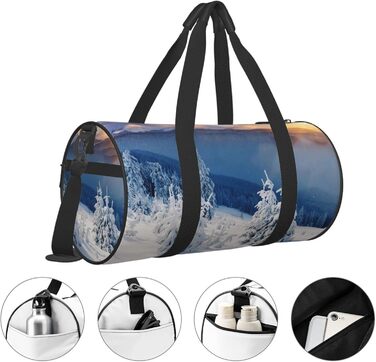 Спортивна сумка для подорожей Захід сонця, зимова, гірська, з принтом, дорожня сумка на ніч, чорна, універсальний розмір
