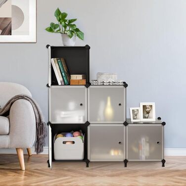 Модульний стелаж AWTATOS, 6 кубів, комбіновані полиці з дверима, багатофункціональна система полиць своїми руками для вітальні, спальні, ванної кімнати, чорний ULPZ008