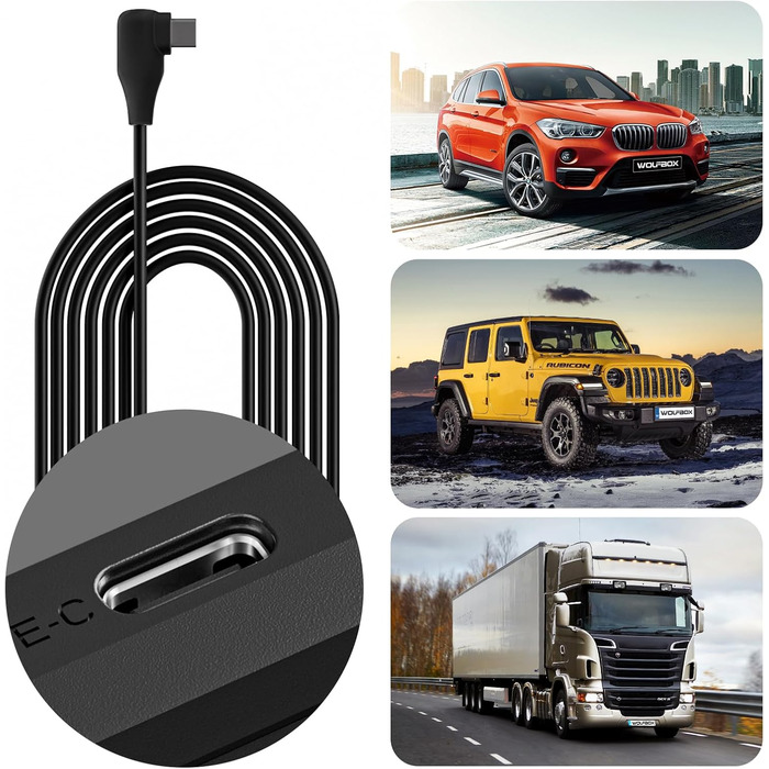 Набір проводів WOLFBOX Acc для G840S/G930/G850/G900/G840H, не підходить для D07, комплект кабелів автомобільного зарядного пристрою Type-C для відеореєстраторів із захистом від розрядження акумулятора