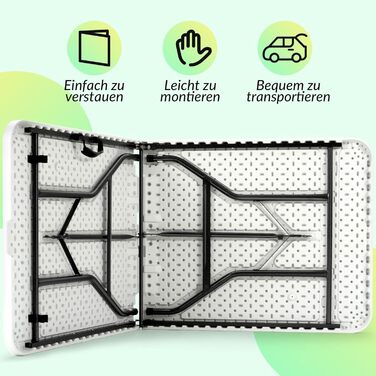 Розкладний садовий стіл Velway 180x74 см, фуршетний стіл - швидкий та простий у встановленні розкладний стіл для 6-8 осіб, водонепроникний, кемпінговий стіл, стіл для вечірок, стіл для блошиного ринку з ручкою для саду, патіо, балкону, білий