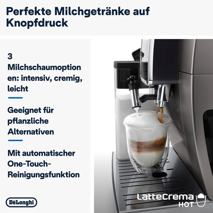 Кавомашина De'Longhi Dinamica Plus автоматична, 24 напої, Titanium