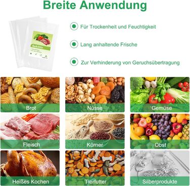 Вакуумний пакувальник Gokilife - 100 пакетів 20x30 см зі стійкістю до розриву приблизно 450 мкм, вакуумна плівка для всіх вакуумних пакувальників і вакууматорів харчових продуктів, професійні пакети з фольги без BPA, кип'яткостійкі та пакети для заморожув