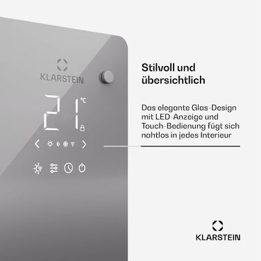Розумний конвекторний обігрівач Klarstein Bansin Crystal 1500 Вт, настінний/окремостоячий, світлодіодний дисплей, керування за допомогою застосунку, енергоефективний, захист від перегріву та замерзання, блокування від дітей, ідеально підходить для вітален