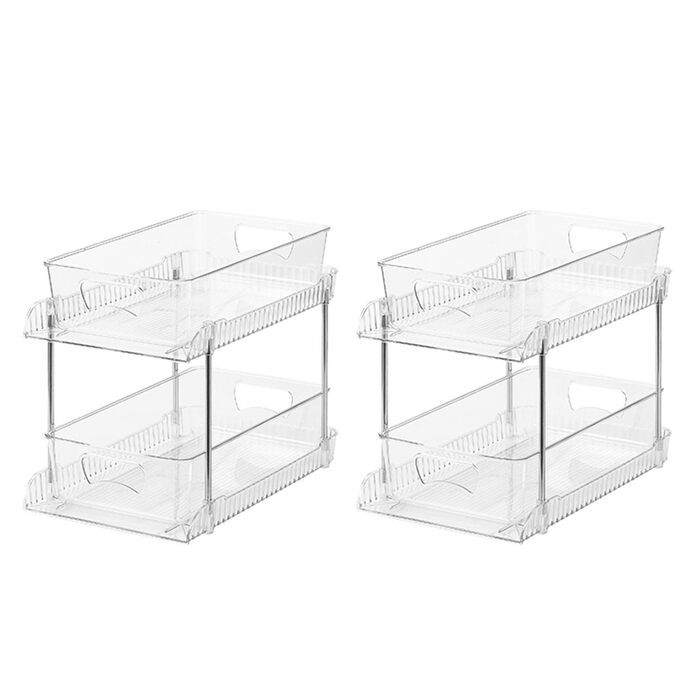Органайзер для ванної кімнати, 2-рівневий, ефективне зберігання з шухлядами з прозорого пластику для кухні, під раковиною, штабелюється, економить місце у ванній кімнаті на кухні