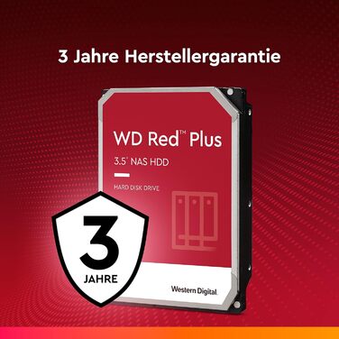 Внутрішній жорсткий диск WD Red Plus NAS 4 ТБ (3,5 дюйма, робоче навантаження 180 ТБ/рік, 5400 об/хв, кеш-пам&39ять 256 МБ, прошивка NASware для сумісності, 8 відсіків) Red 4 ТБ Red Plus