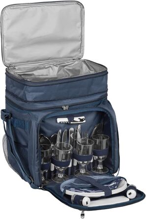 Сумка для пікніка anndora, синьо-біла, сумка-холодильник з аксесуарами, для 4 осіб, 29 предметів, темно-синьо-білий колір
